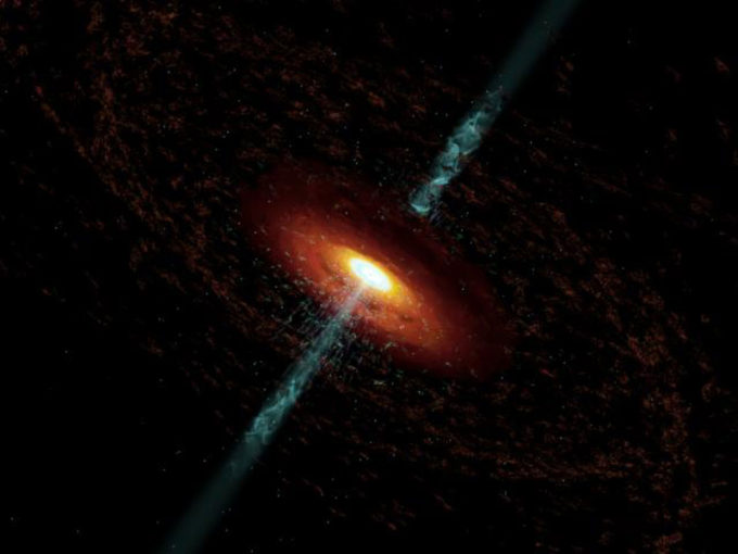Artist impression of disk of material rotating around a supermassive black hole. Credit: NRAO/AUI/NSF