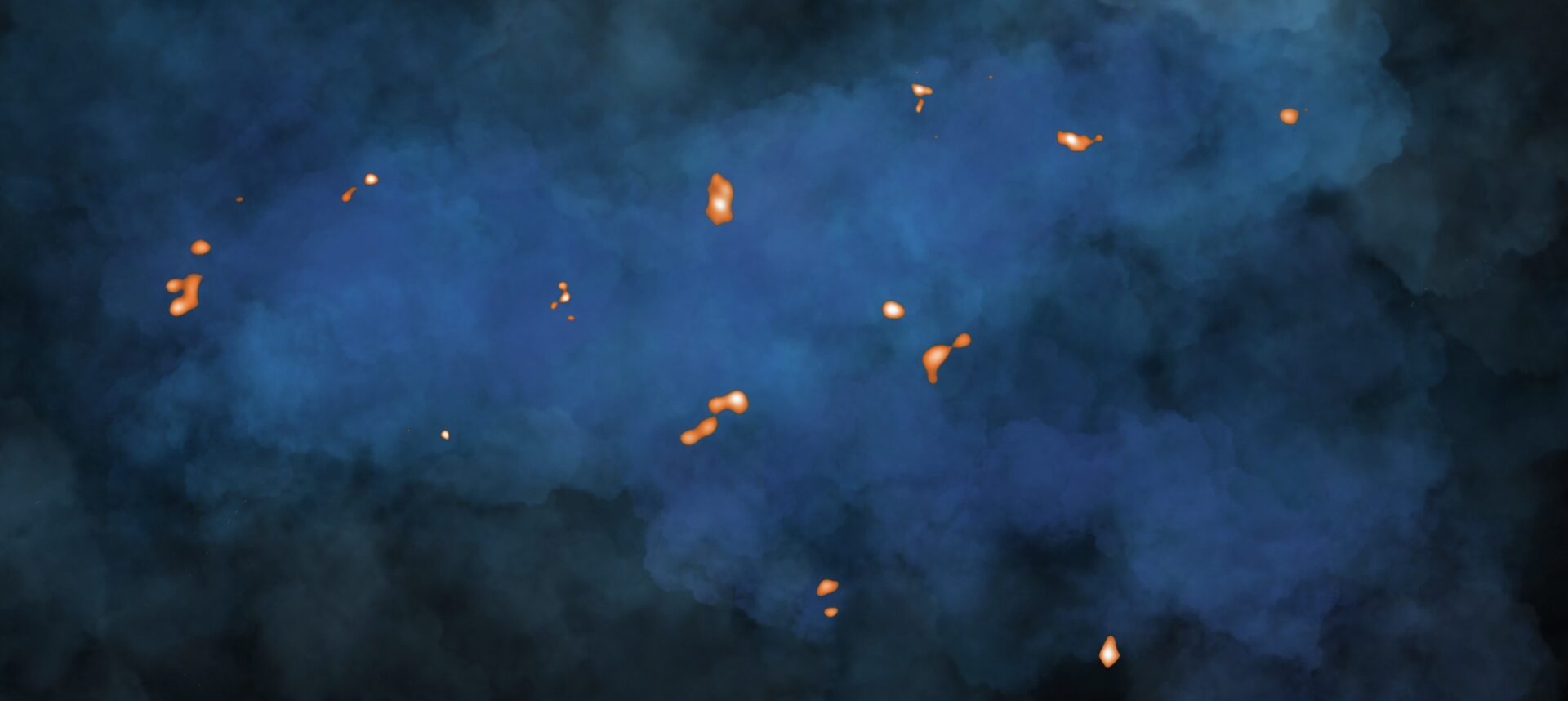 Representación artística de una nube de gas con núcleos calientes observados por ALMA. Crédito: N. Lira - ALMA (NRAO/NAOJ/ESO)