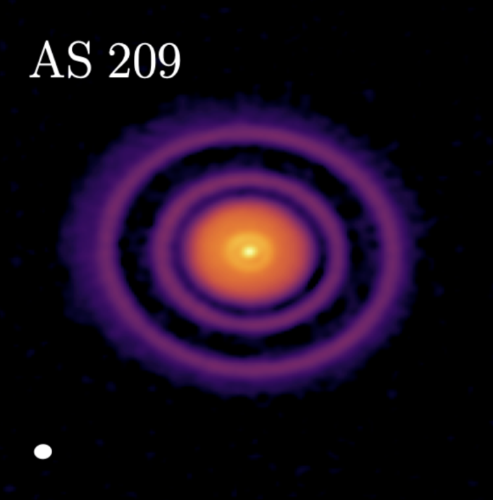 AS 209 is a young star in the Ophiuchus constellation that scientists have now determined is host to what may be one of the youngest exoplanets ever. Credit: ALMA (ESO/NAOJ/NRAO), A. Sierra (U. Chile)
