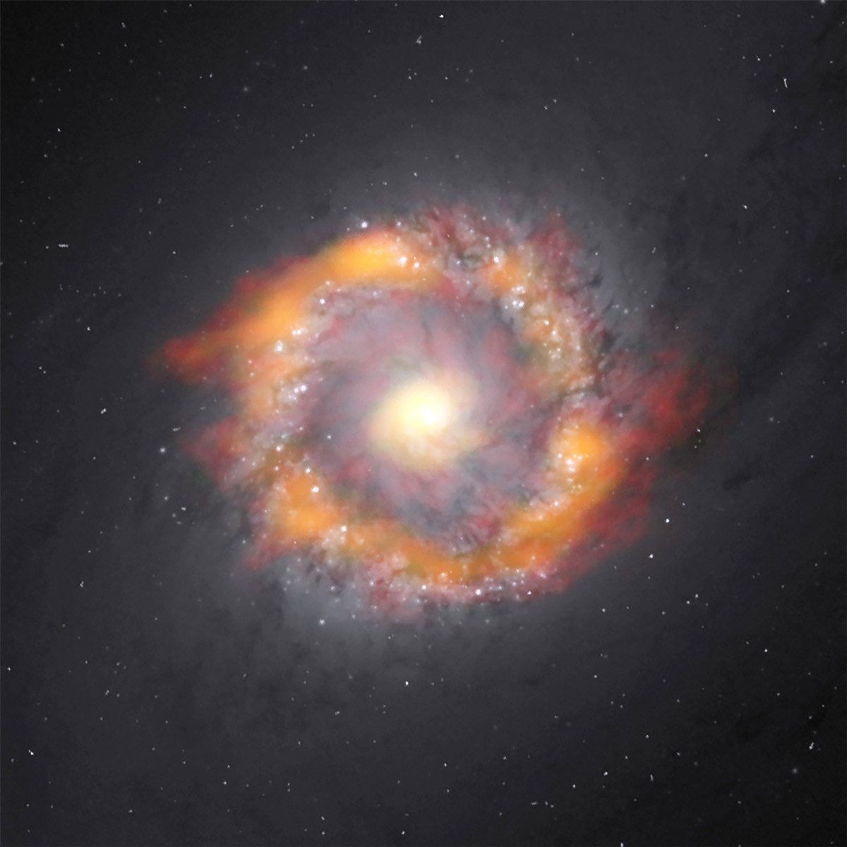 Composite image of the barred spiral galaxy NGC 1097