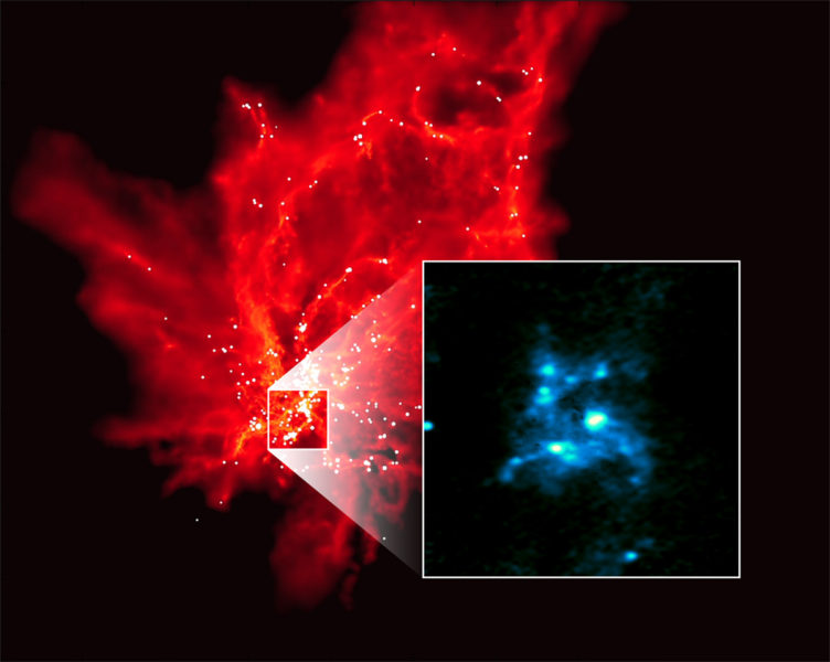 ALMA revela la cuna de densos núcleos donde nacerán estrellas masivas