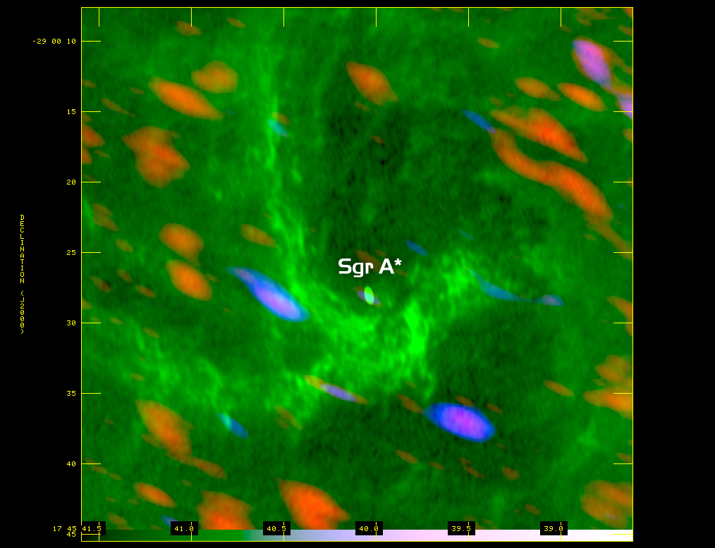 <p>Astronomers using the Atacama Large Millimeter/submillimeter Array (ALMA) telescope have discovered signs of star formation perilously close to the supermassive black hole at the center of the Milky Way Galaxy. If confirmed, this would be the first time that star formation was observed so close to the galactic center.</p>
<p>Credit: ALMA (ESO/NAOJ/NRAO)</p>
