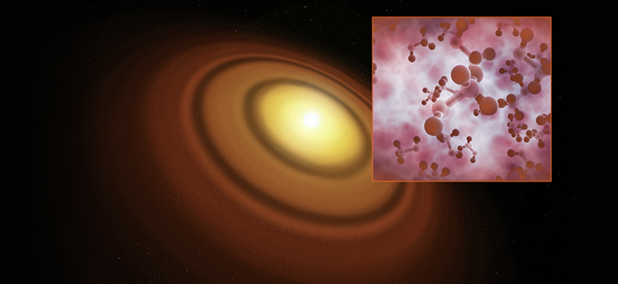 First Detection of Methyl Alcohol in a Planet-forming Disc