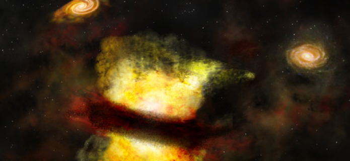 ALMA encuentra la mejor prueba de fusión galáctica en distante protocúmulo