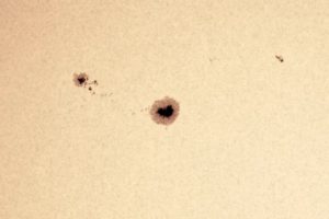 Sunspot seen in visible and millimetre wavelength light