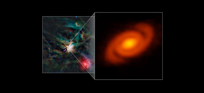 ALMA descubre brazos en espiral ocultos abrazando una joven estrella