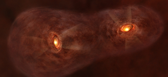 ALMA revela turbulento nacimiento de estrellas gemelas