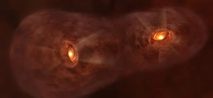 ALMA Reveals Turbulent Birth of Twin Baby Stars