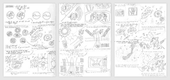 Estos storyboards fueron parte del proceso creativo de la serie. Crédito: María Corrêa-Mendes - ALMA (ESO/NAOJ/NRAO)