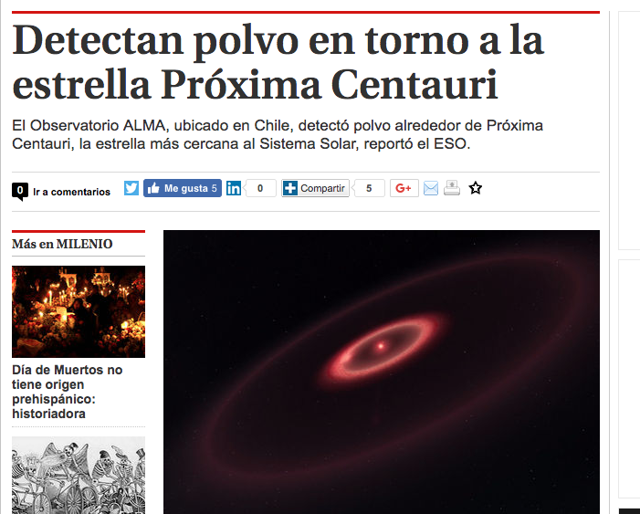 Detectan polvo en torno a la estrella Proxima Centauri