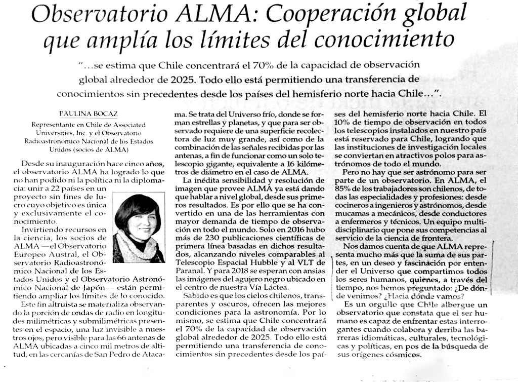 Observatorio ALMA: Cooperación global que amplía los límites del conocimiento