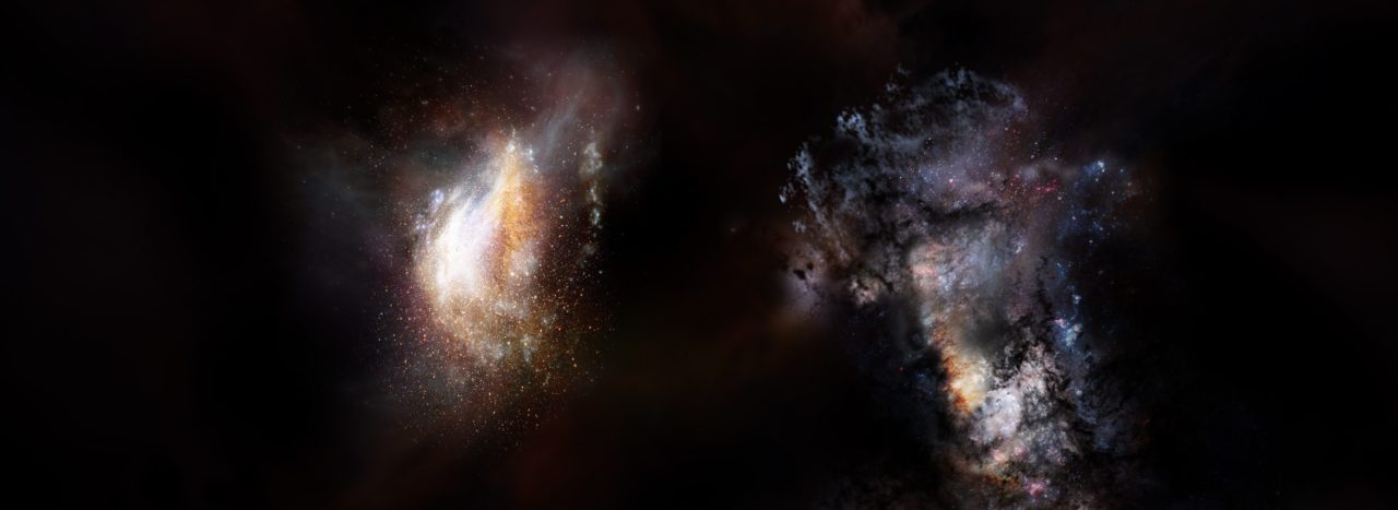Detectan galaxias primordiales masivas nadando en vasto océano de materia oscura