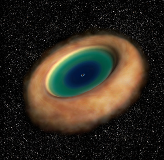 Artist's impression of the dusty gaseous torus around an active supermassive black hole. ALMA revealed the rotation of the torus very clearly for the first time. Credit: ALMA (ESO/NAOJ/NRAO)