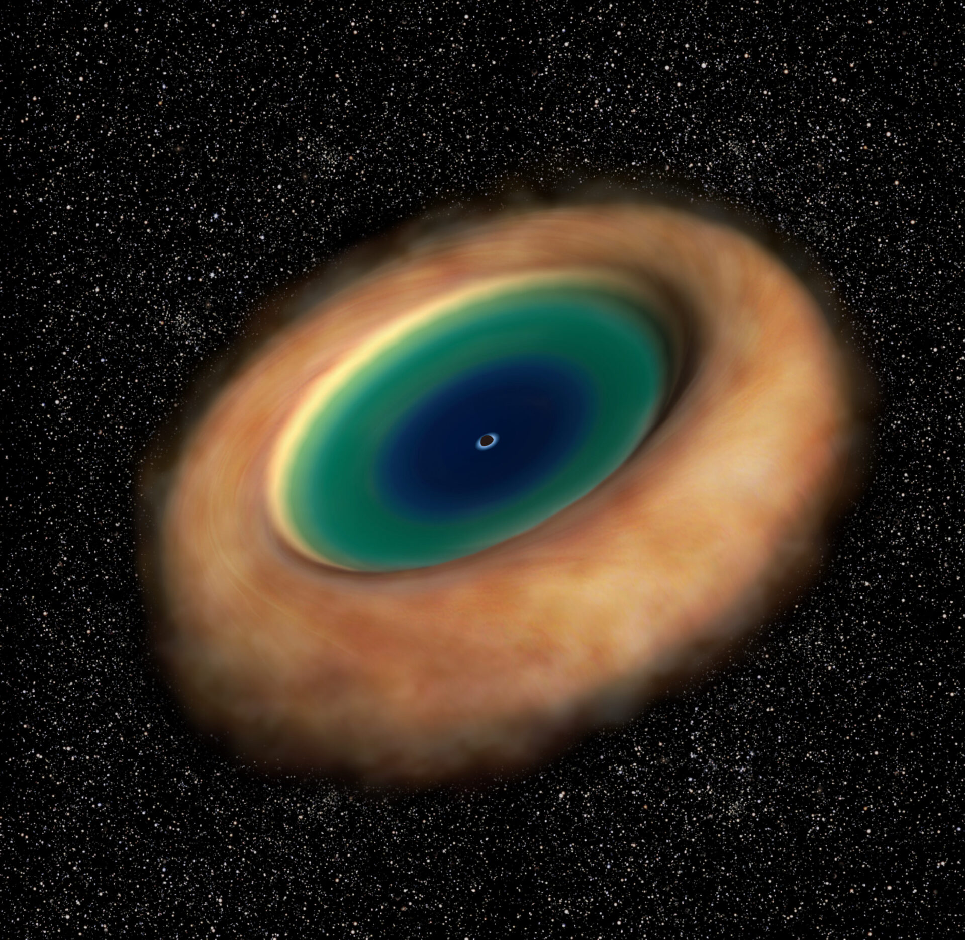 Representación artística del toroide de polvo y gas que rodea el agujero negro supermasivo