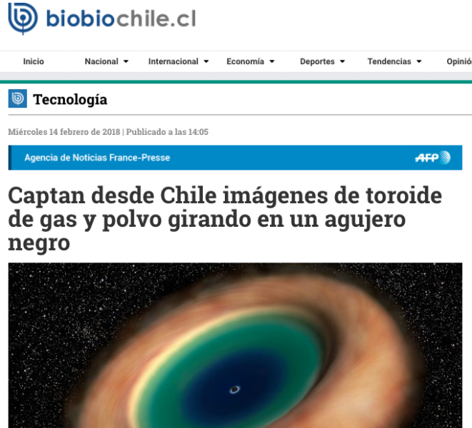 Captan desde Chile imágenes de toroide de gas y polvo girando en un agujero negro.