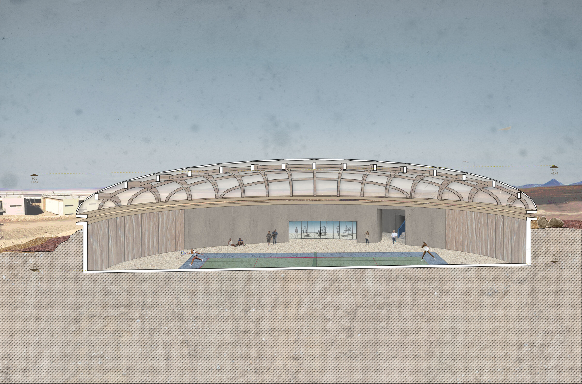 Interior view of the indoor sports facility