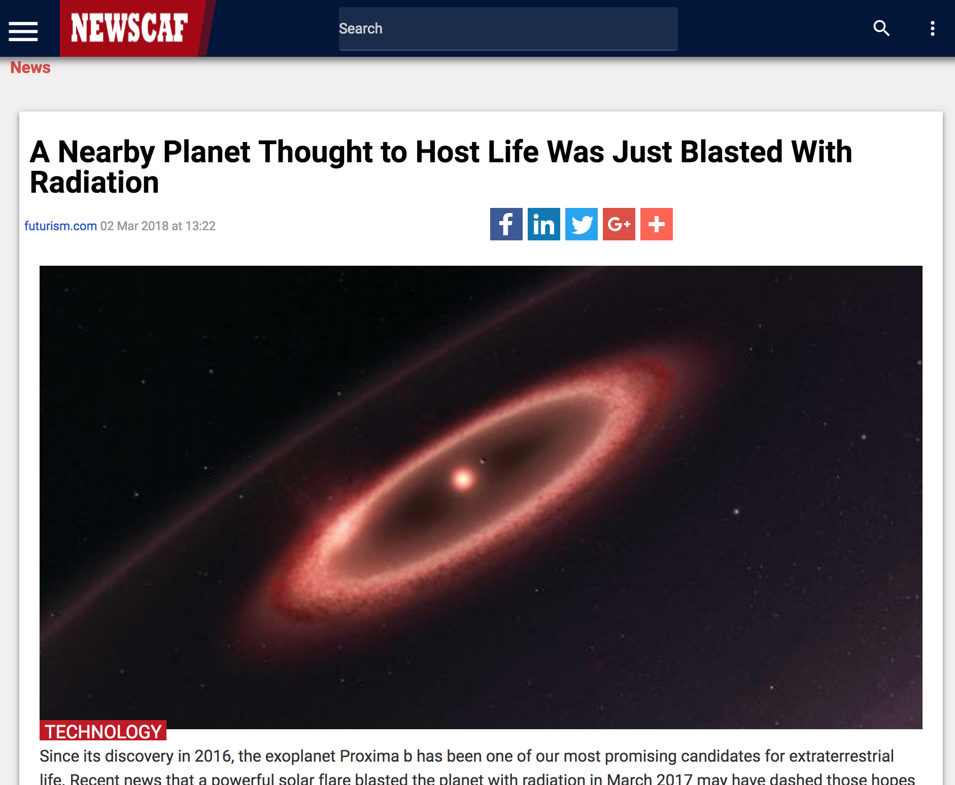 A Nearby Planet Thought to Host Life Was Just Blasted With Radiation