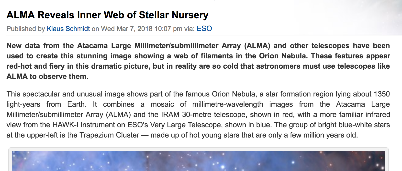 ALMA Reveals Inner Web of Stellar Nursery
