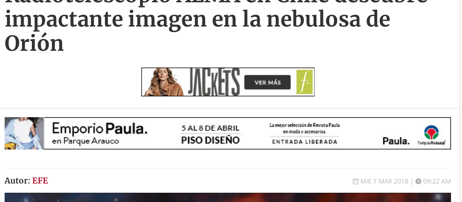 Radiotelescopio ALMA en Chile descubre impactante imagen en la nebulosa de Orión