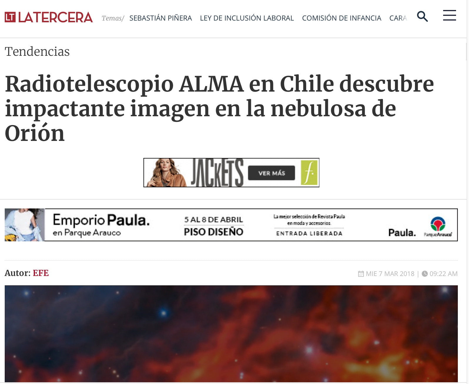 Radiotelescopio ALMA en Chile descubre impactante imagen en la nebulosa de Orión