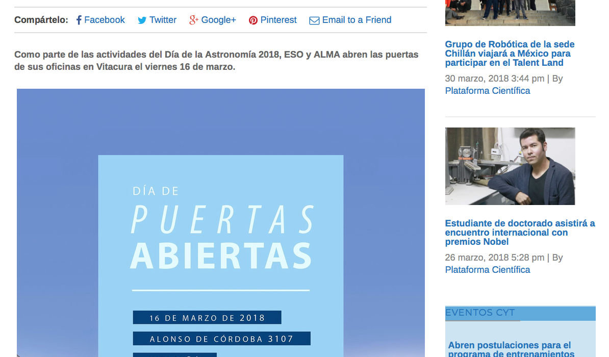 Participa en el día de Puertas Abiertas ESO-ALMA en Santiago