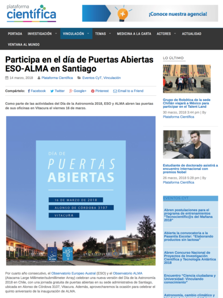 Participa en el día de Puertas Abiertas ESO-ALMA en Santiago