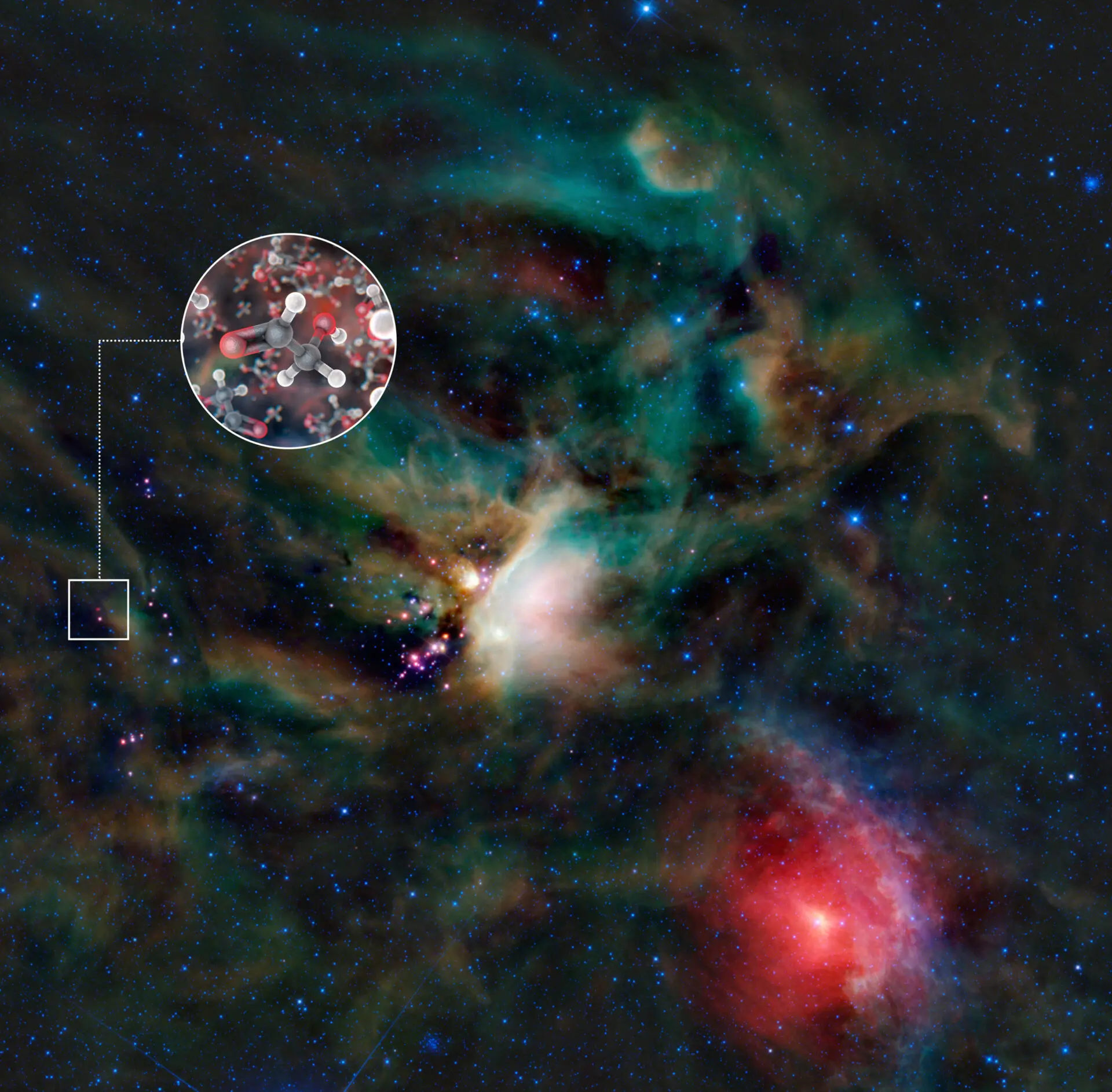 Moléculas de azúcar en el gas que rodea a una joven estrella binaria similar al Sol