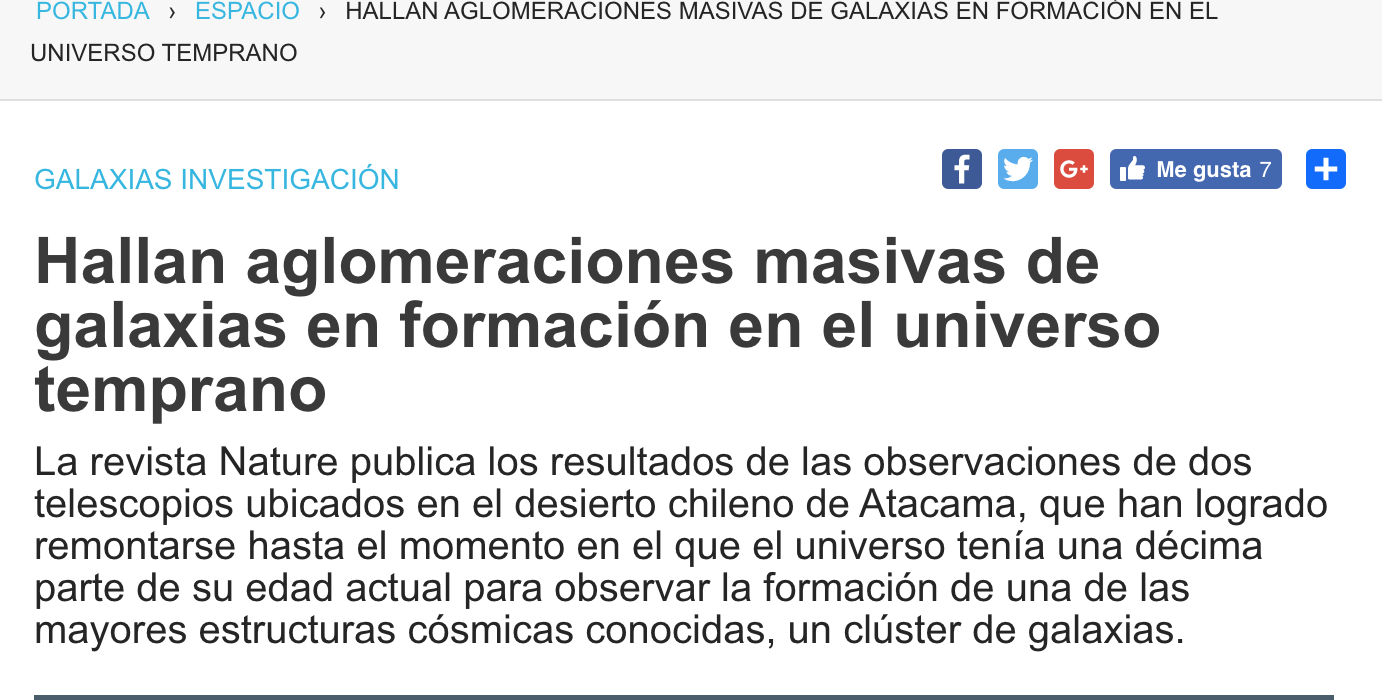 Hallan aglomeraciones masivas de galaxias en formación en el universo temprano