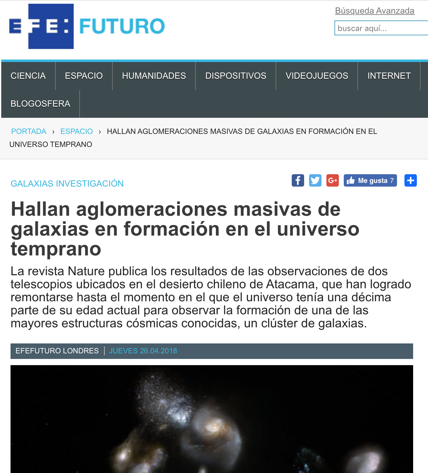 Hallan aglomeraciones masivas de galaxias en formación en el universo temprano