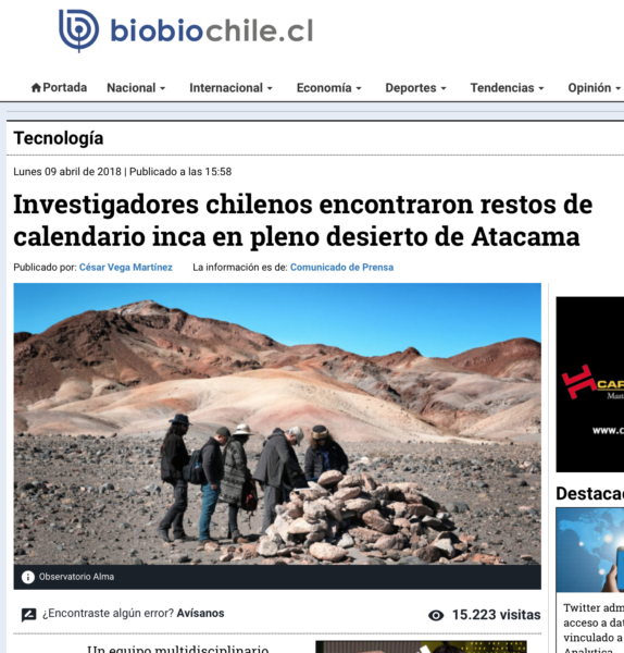 Investigadores chilenos encontraron restos de calendario inca en pleno desierto de Atacama