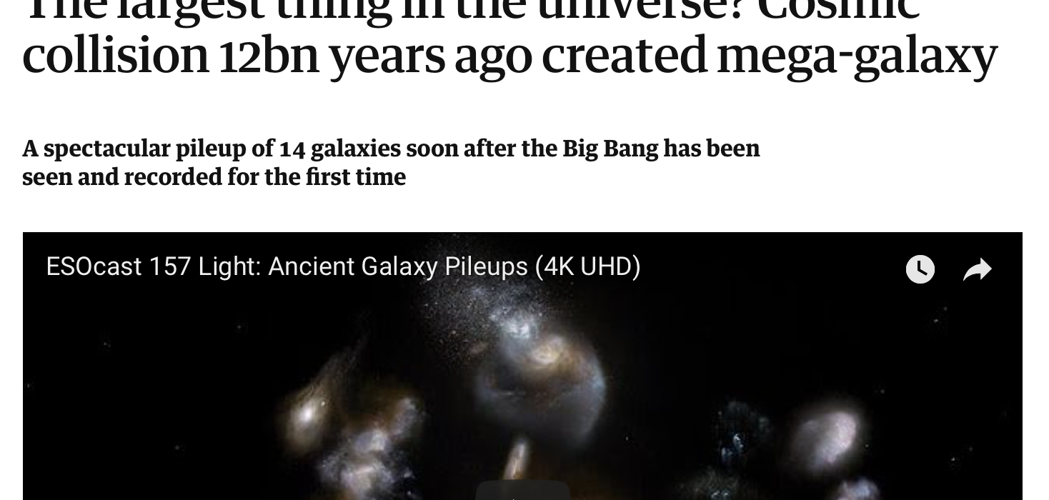 The largest thing in the universe? Cosmic collision 12bn years ago created mega-galaxy