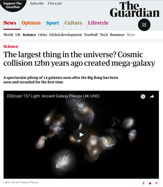 The largest thing in the universe? Cosmic collision 12bn years ago created mega-galaxy