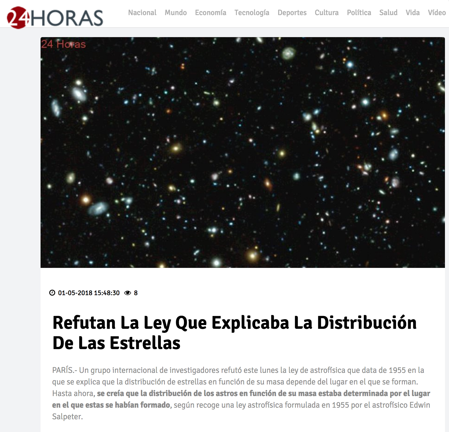 Refutan la ley que explicaba la distribución de las estrellas