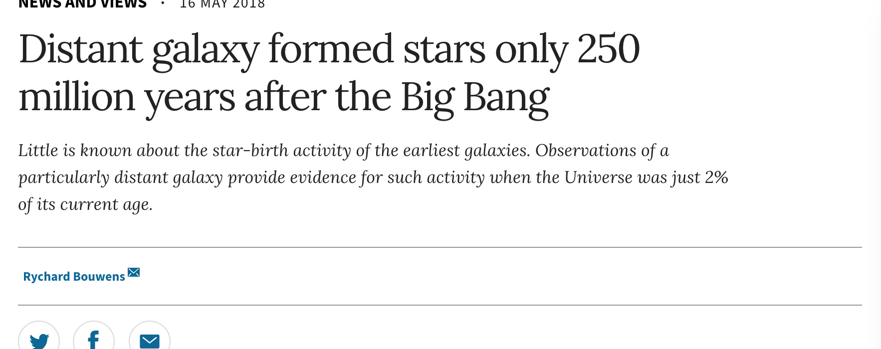 Distant galaxy formed stars only 250 million years after the Big Bang