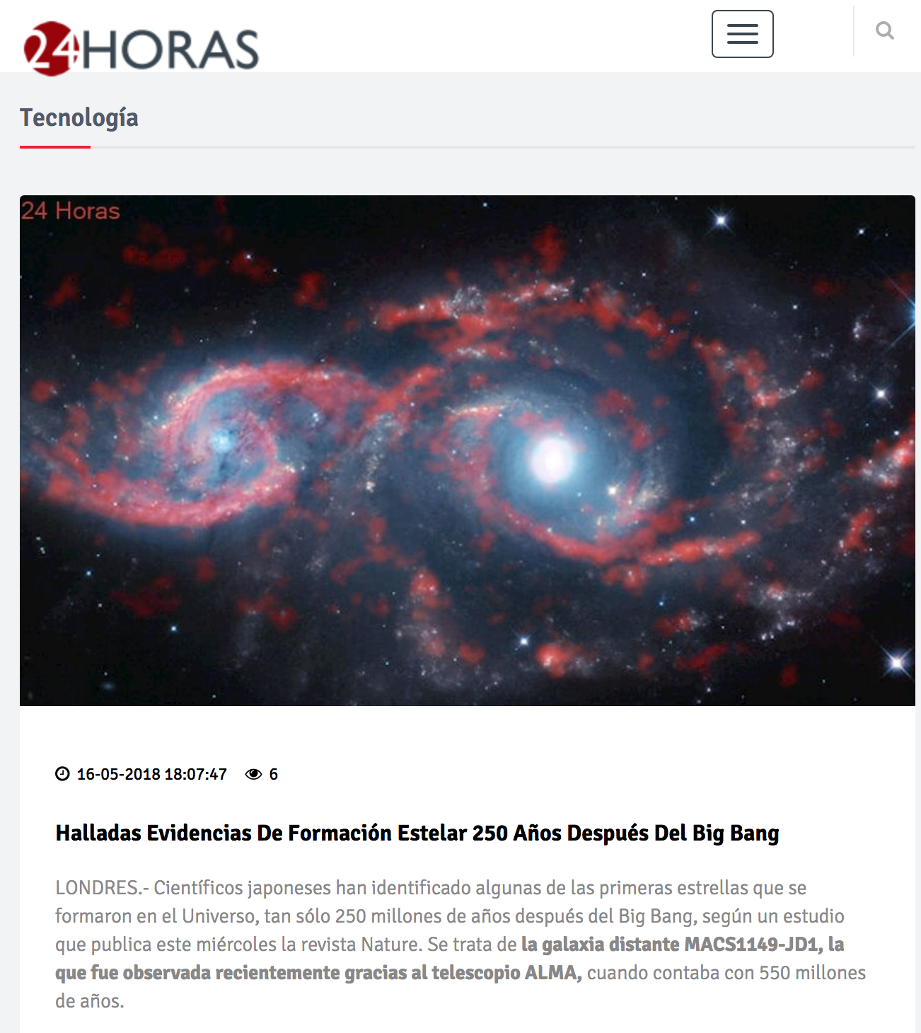 Halladas evidencias de formación estelar 250 años después del Big Bang