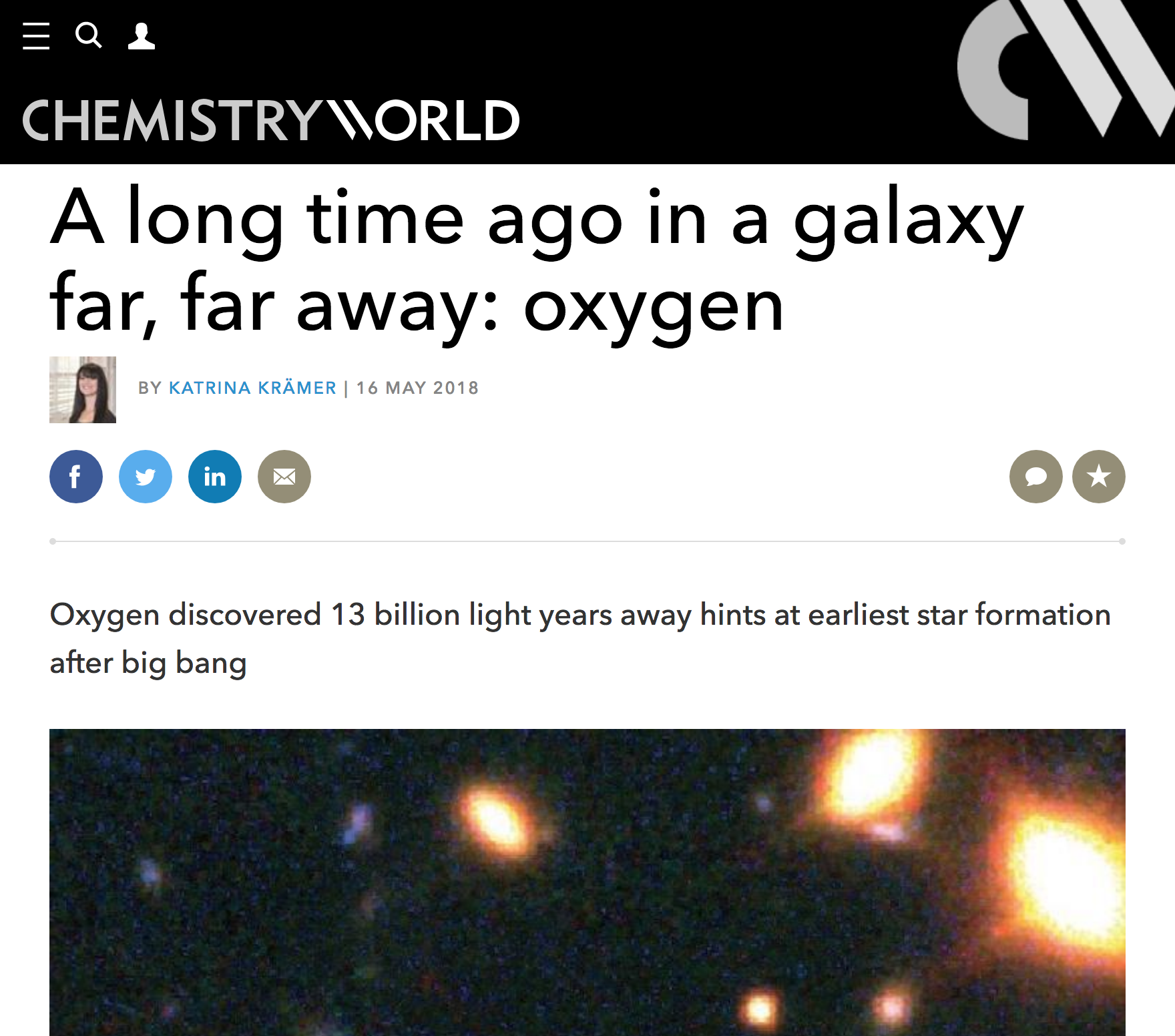 A long time ago in a galaxy far, far away: oxygen