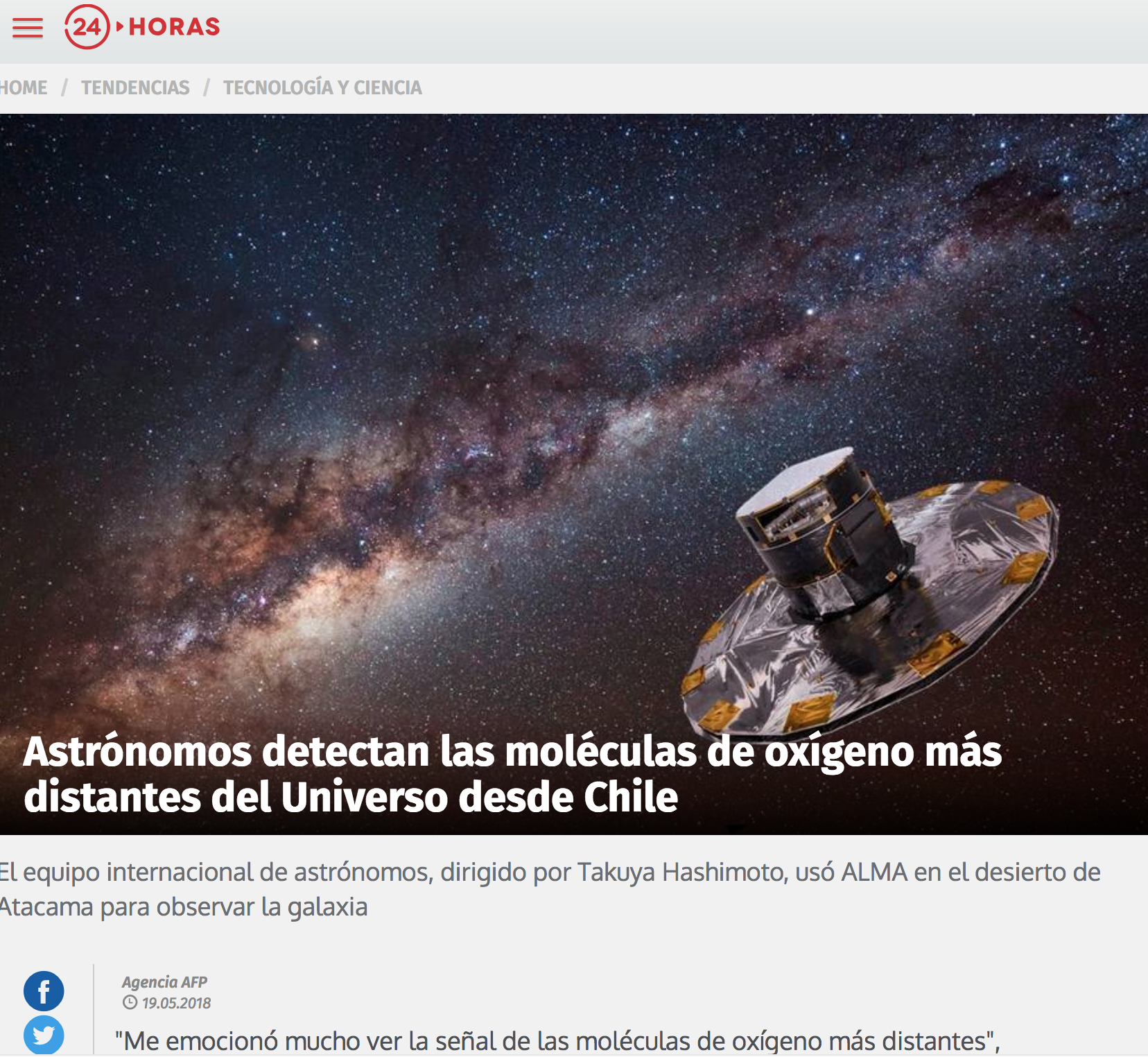 Astrónomos detectan las moléculas de oxígeno más distantes del Universo desde Chile
