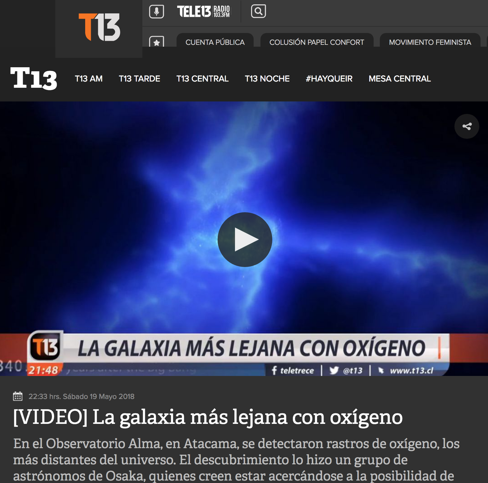 La galaxia más lejana con oxígeno