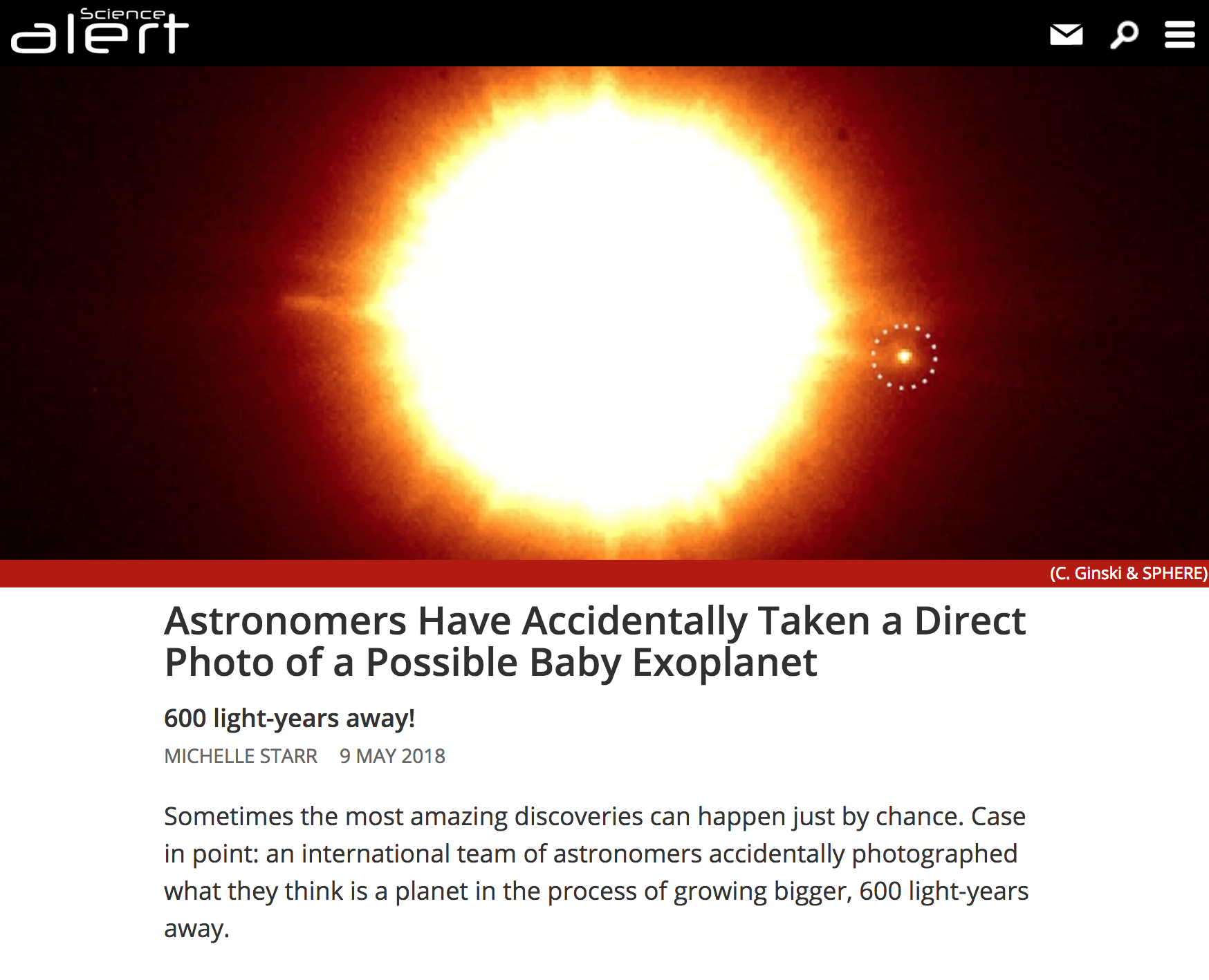Astronomers have accidentally taken a direct photo of a possible baby exoplanet