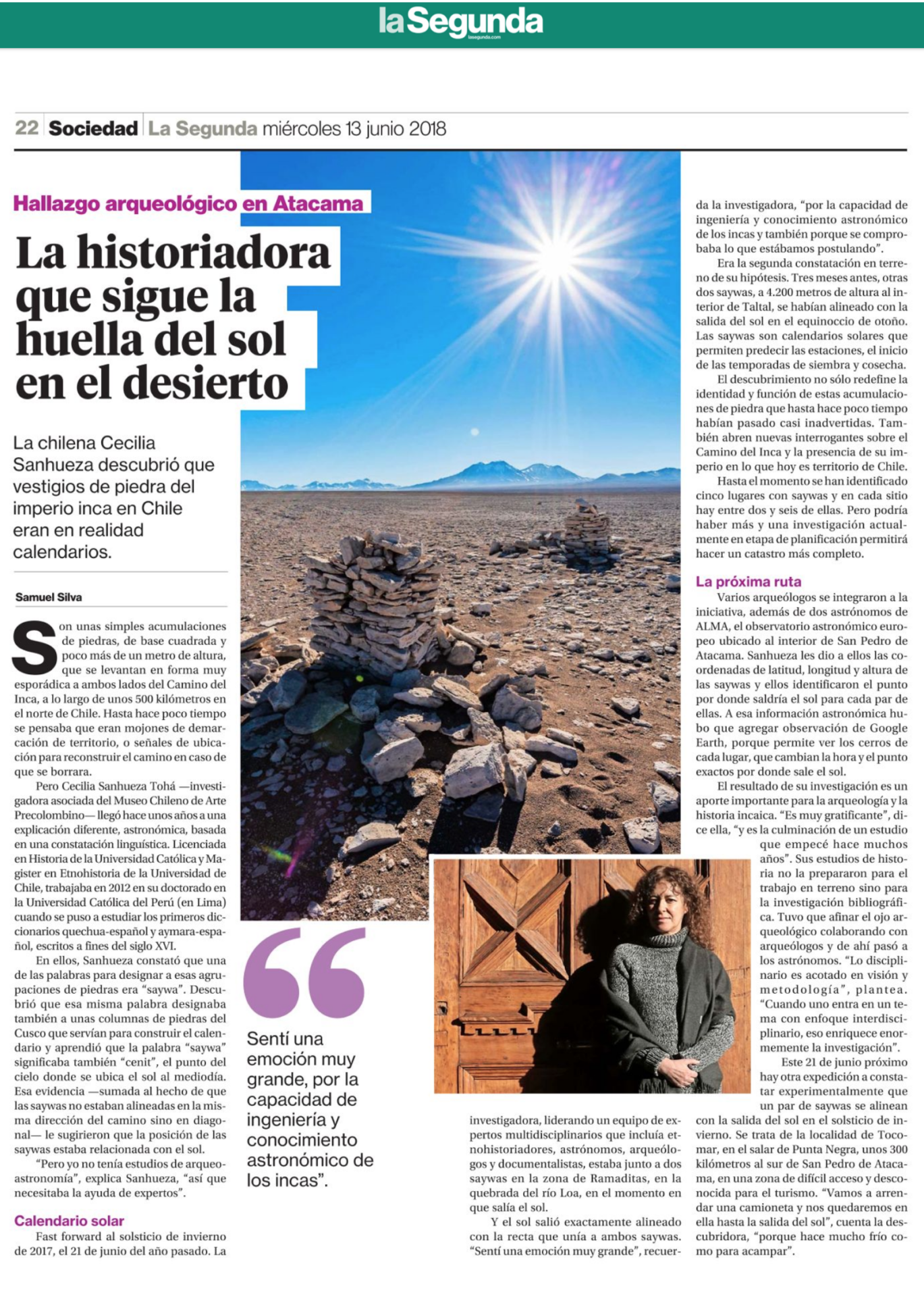 La historiadora que sigue la huella del sol en el desierto