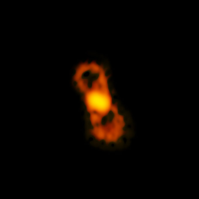 Imagen de ALMA de la molécula radioactiva de monofluoruro de aluminio-26 detectada en CK Vul. Créditos: ALMA (ESO/NAOJ/NRAO); NRAO/AUI/NSF; B. Saxton