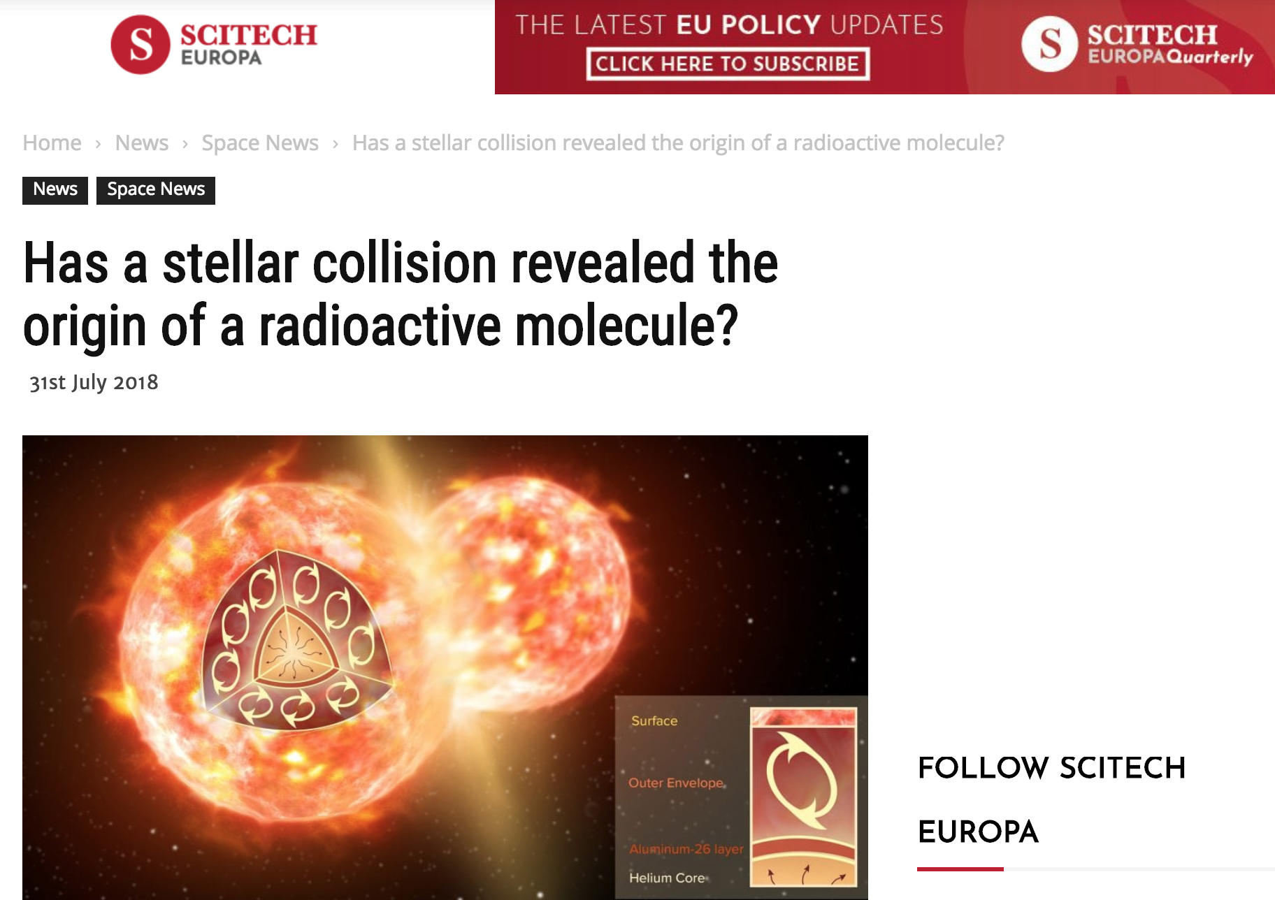 Has a stellar collision revealed the origin of a radioactive molecule?