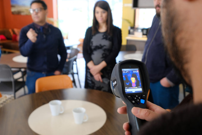 GTTP teachers had the opportunity to see the invisible light emitted by objects temperature. The image shows how an infrared camera can measure an object temperature without touching it. Credit: R. Bennett - ALMA (NRAO/NAOJ/ESO)