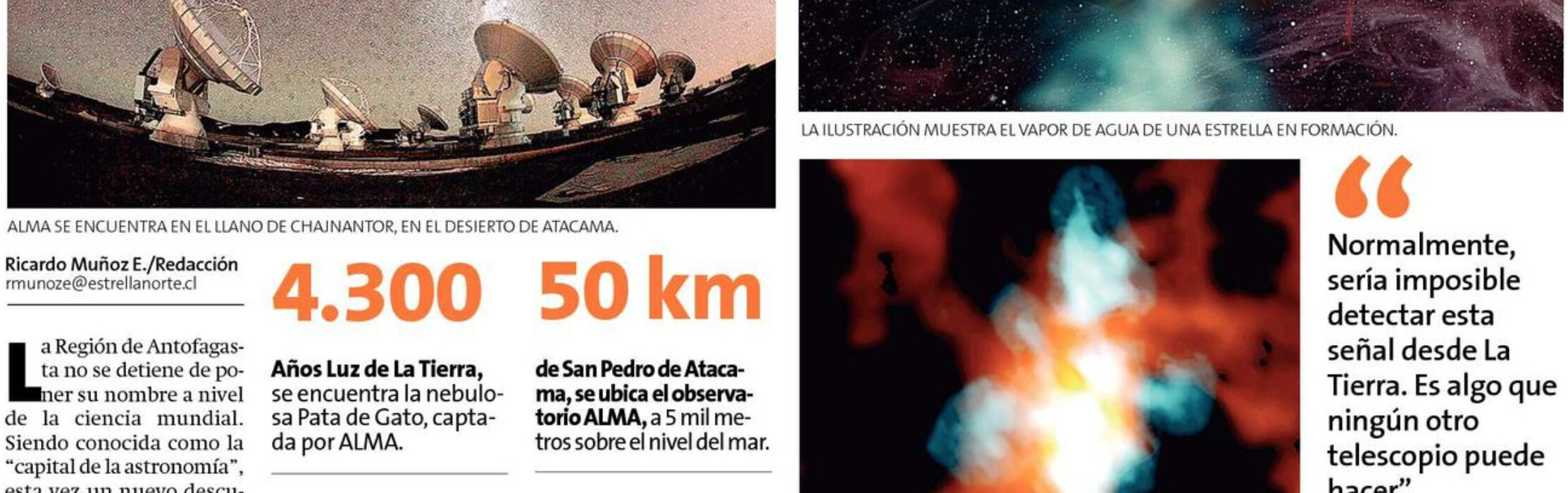 ALMA capta chorros de vapor de agua desde una estrella