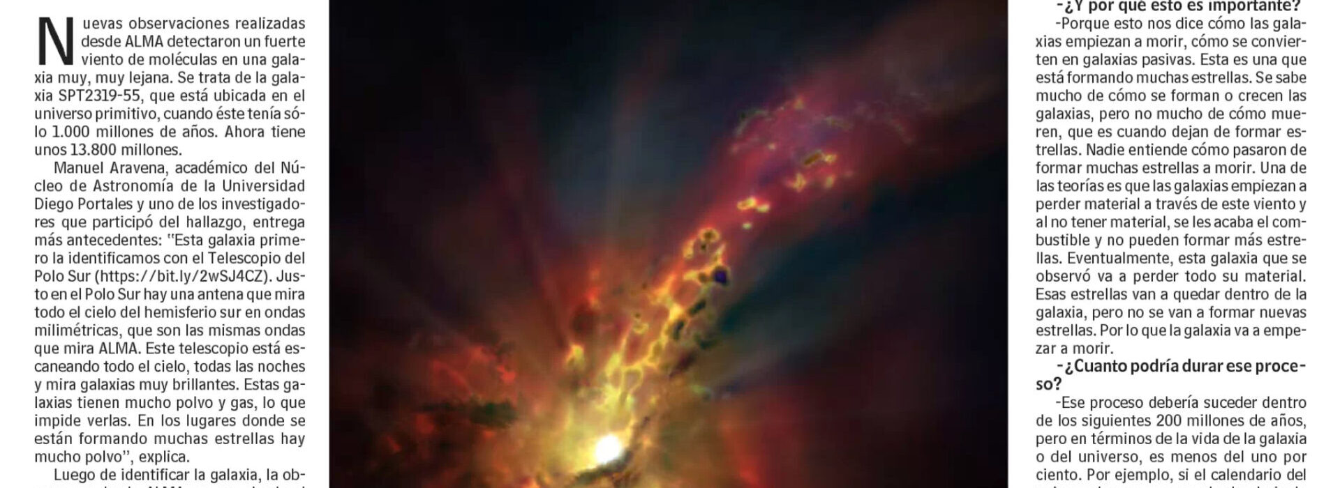 Fabuloso hallazgo: ALMA detecta fuerte viento molecular en una galaxia muy, muy lejana