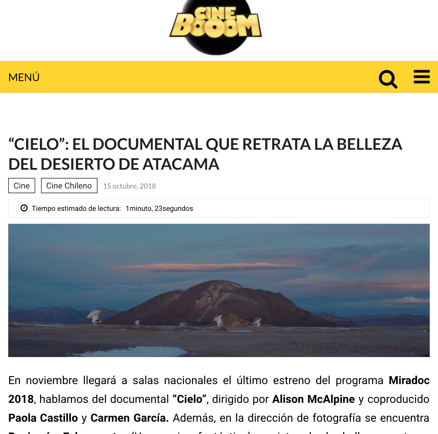 “Cielo”: El documental que retrata la belleza del desierto de Atacama