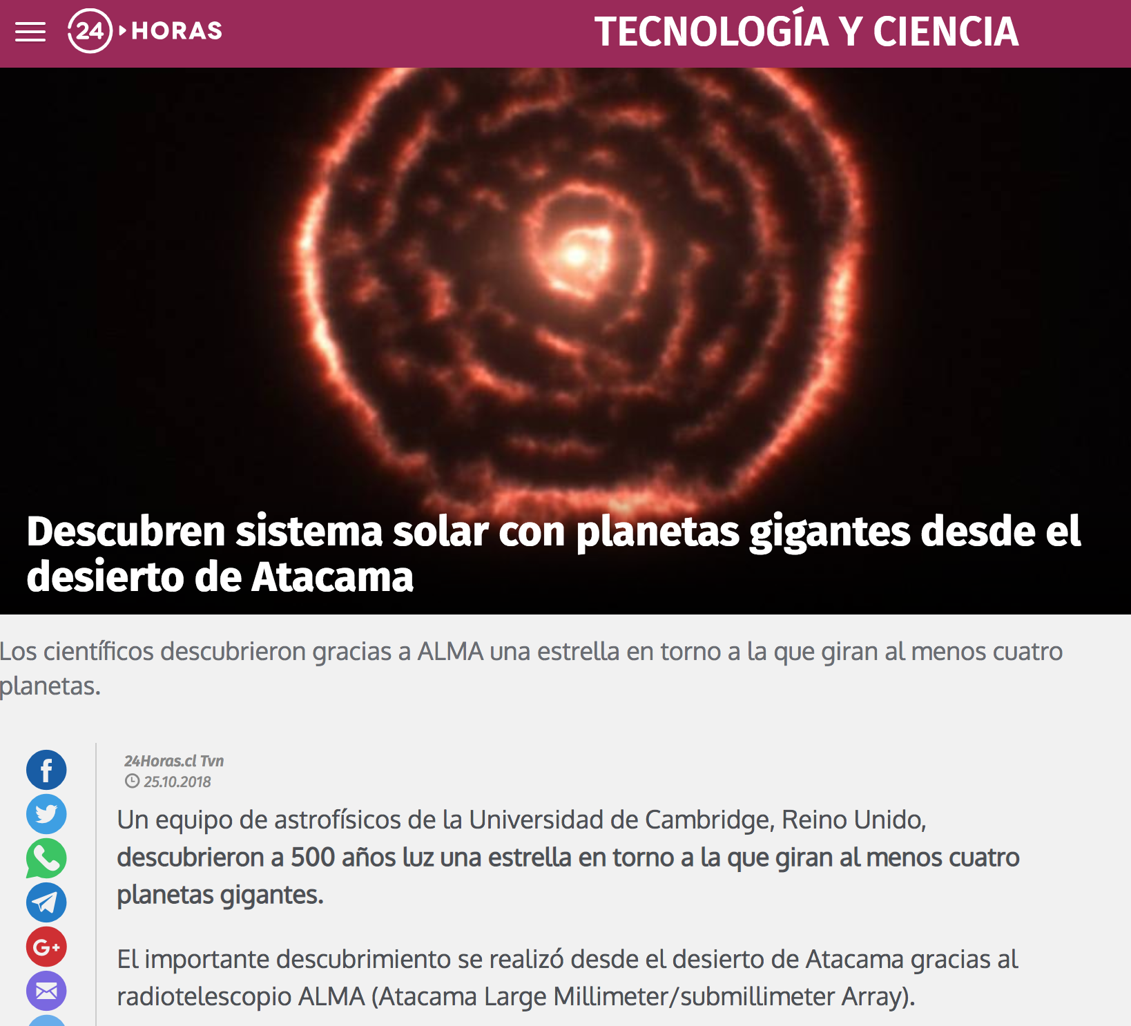 Descubren sistema solar con planetas gigantes desde el desierto de Atacama