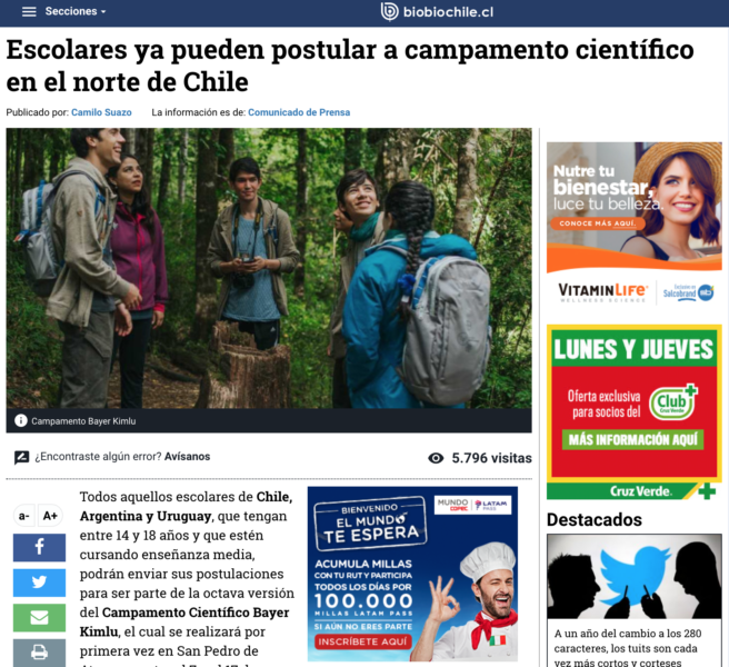 Escolares ya pueden postular a campamento científico en el norte de Chile