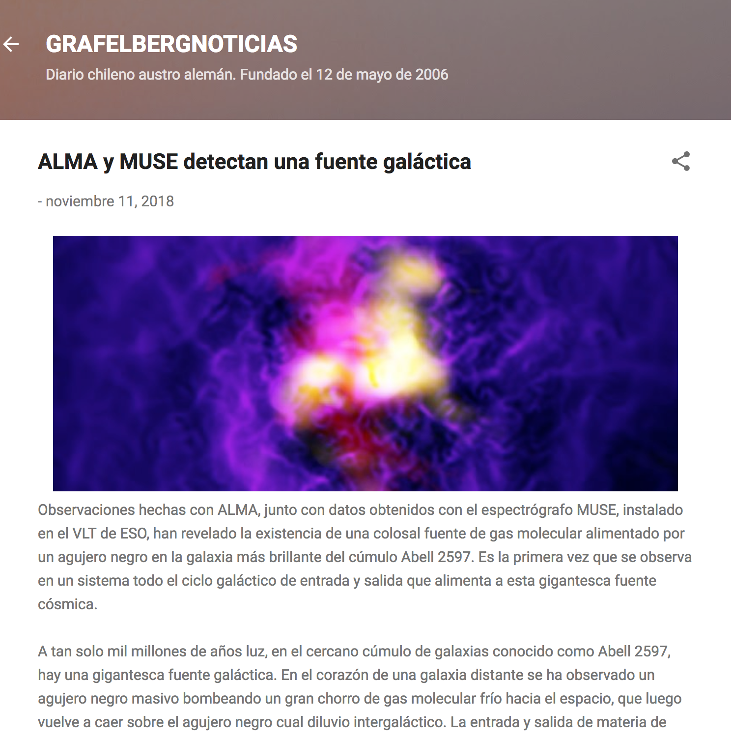 ALMA y MUSE detectan una fuente galáctica