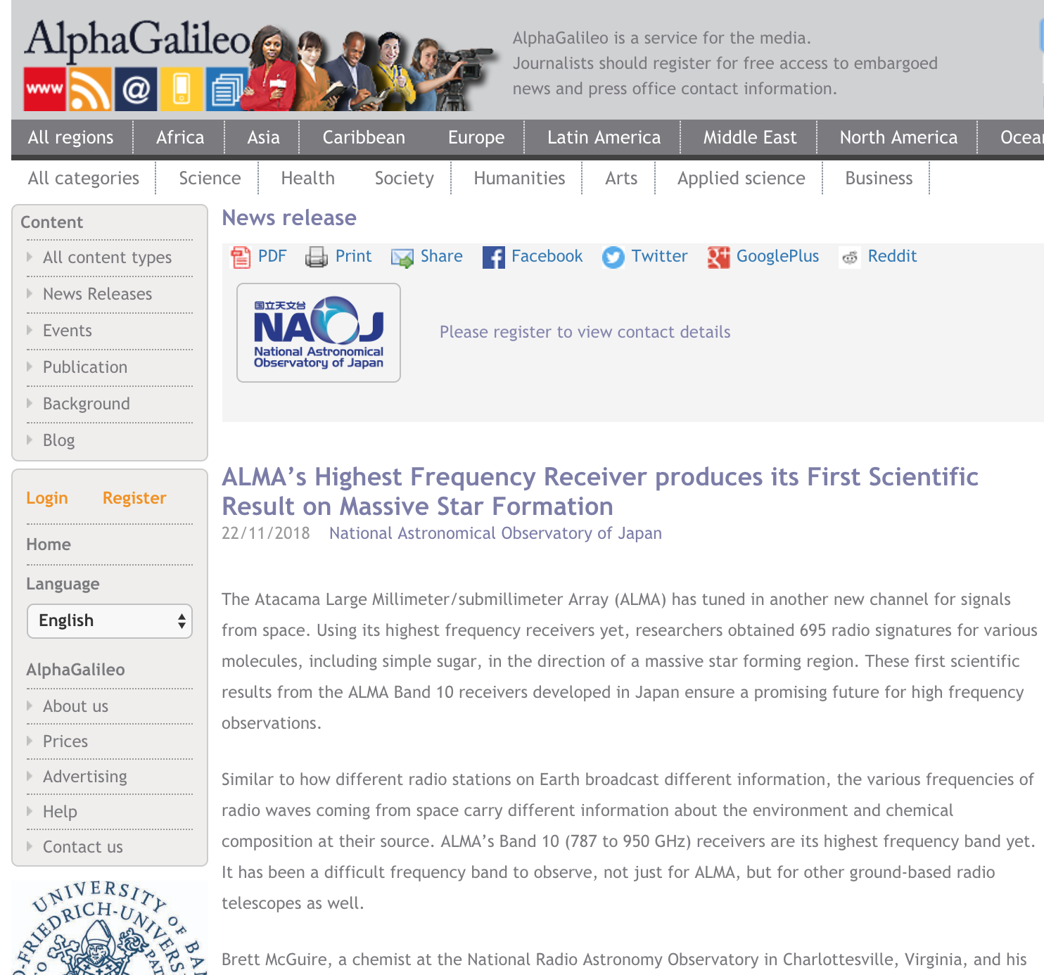 ALMA’s Highest Frequency Receiver produces its First Scientific Result on Massive Star Formation